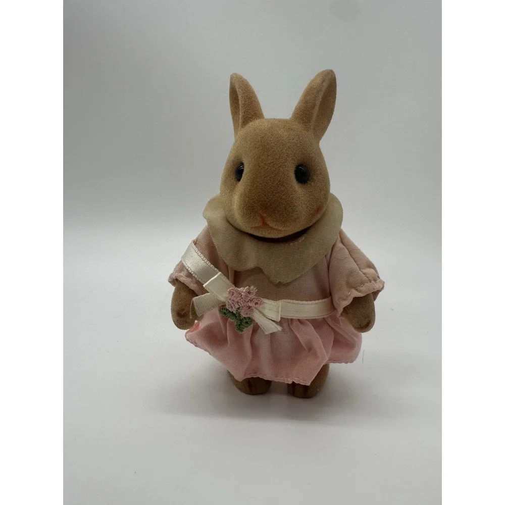 Vintage Teddy Bear Story Rabbit Figure Flocked Sekiguchi Pink Dress Bunny